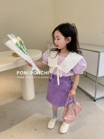 Áo sơ mi kẻ tím vạt trắng Poniponchi