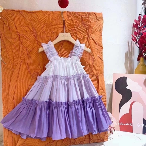 Váy 2 dây tím nhiều tầng