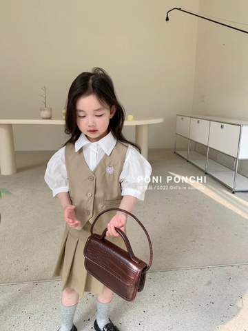 Set áo sơ mi + gile + chân váy Poniponchi