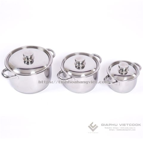 BỘ NỒI INOX 3 ĐÁY THÂN CAO VIETCOOK - V03C