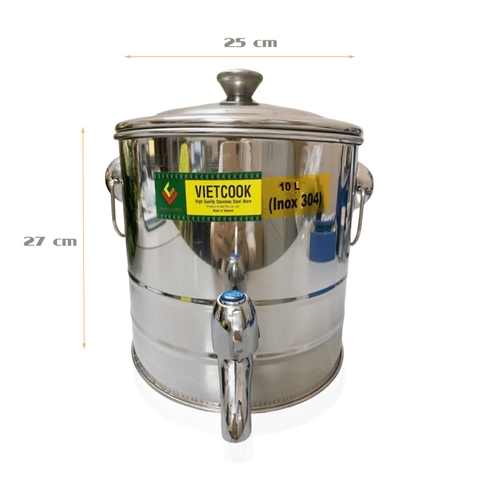 BÌNH NƯỚC INOX SUS304 VIETCOOK - Loại 10 Lít, có vòi