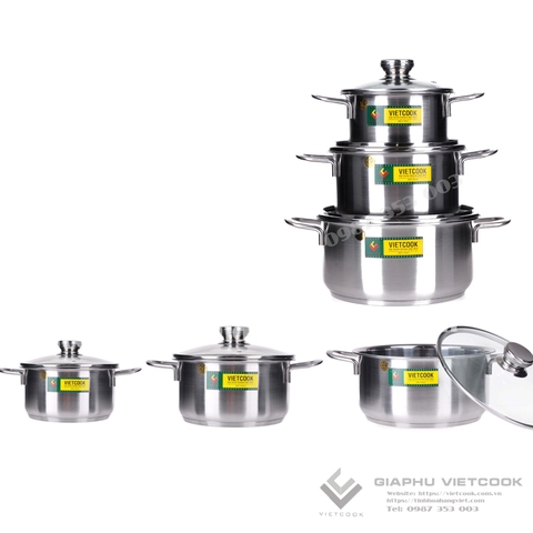 BỘ NỒI INOX 3 ĐÁY NẮP KÍNH VIETCOOK - V03NK