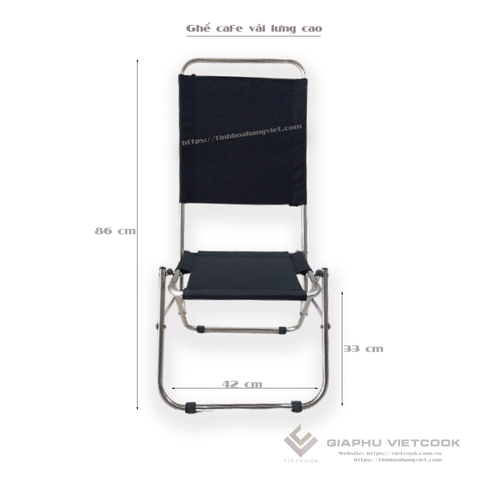 Ghế cafe vải lưng cao, gấp gọn, khung inox - KT: 42*80*30cm
