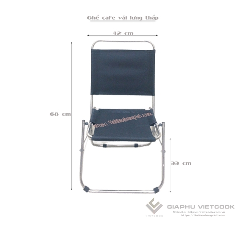 Ghế cafe vải lưng thấp, gấp gọn, khung inox - KT: 42*62*30cm
