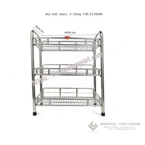 KỆ BÁT INOX 304 VIETCOOK 3 tầng - 2 loại KT: 30cm*50cm; 40cm*60cm