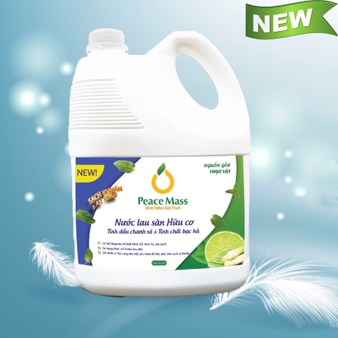 NƯỚC LAU SÀN HỮU CƠ PEACE MASS - 3.6L ( Tinh dầu chanh sả & Tinh chất bạc hà)