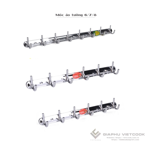MÓC INOX 304 TREO QUẦN ÁO INOX GẮN TƯỜNG VIETCOOK- Loại: 6/7/8 móc