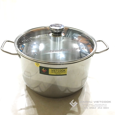NỒI INOX 3 ĐÁY NẮP KÍNH (Size to) VIETCOOK - Dùng luộc gà