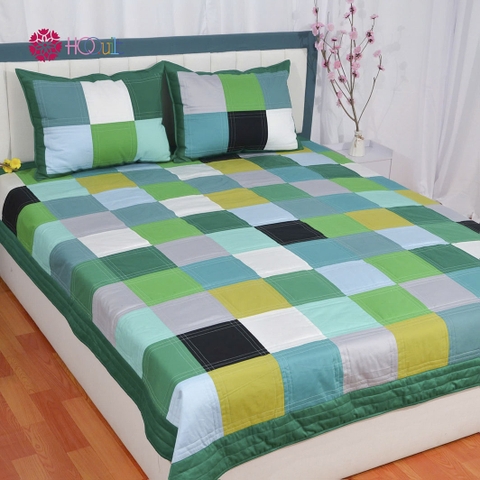 Chăn Quilt Vuông Xanh