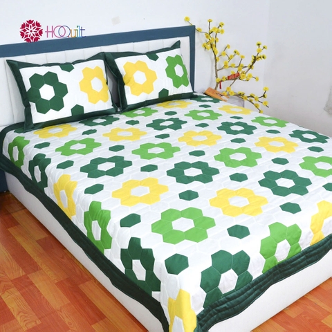 Chăn Ghép Lục Giác Xanh Cốm