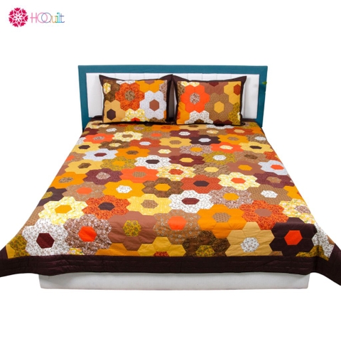 Chăn Quilt Lục lăng Nâu
