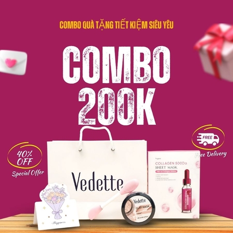 Quà tặng 20/10 COMBO QUÀ 200K chăm sóc da toàn diện từ nhiều thương hiệu Vedette-Setsuka-Vegtree