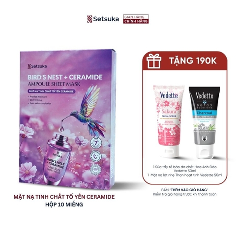 Setsuka Mặt nạ tinh chất Tổ Yến Ceramide giúp dưỡng ẩm, đều màu, săn chắc da, se khít lỗ chân lông 28ml/miếng