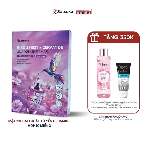 Setsuka Mặt nạ tinh chất Tổ Yến Ceramide giúp dưỡng ẩm, đều màu, săn chắc da, se khít lỗ chân lông 28ml/miếng