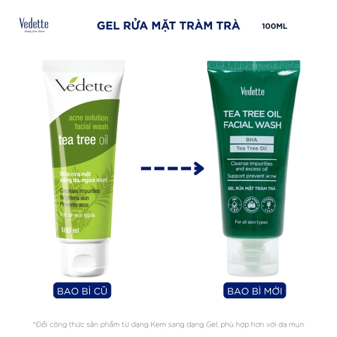 Sữa rửa mặt dưỡng da, ngừa mụn Tràm trà Vedette 100ml (Tea Tree Oil)