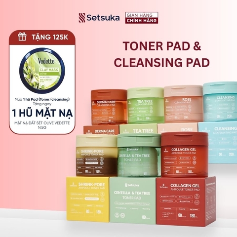 Toner Pad và Cleansing Pad Setsuka làm sạch và dưỡng da chuyên sâu, tẩy trang, dưỡng ẩm, se khít lỗ chân lông, săn chắc