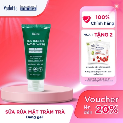 Sữa rửa mặt dưỡng da, ngừa mụn Tràm trà Vedette 100ml (Tea Tree Oil)