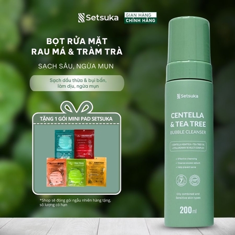 Bọt Rửa Mặt Rau má & Tràm trà Setsuka Sạch Sâu, Ngừa Mụn, dành cho da dầu mụn nhạy cảm 200ml