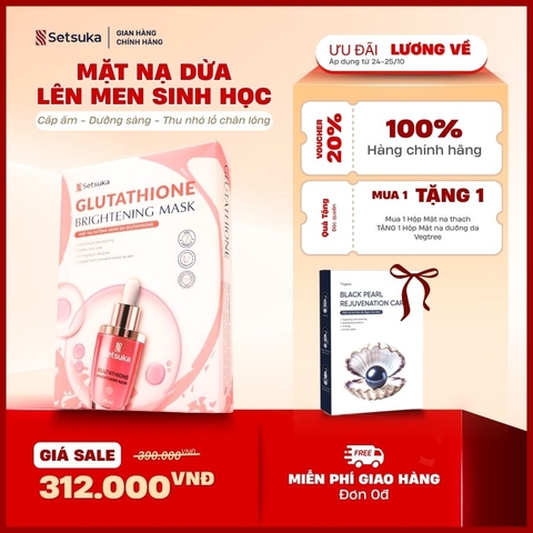 Mặt nạ dưỡng sáng da Glutathione - Setsuka MẶT NẠ DỪA SINH HỌC - làm sáng và làm đều màu da 28ml/miếng
