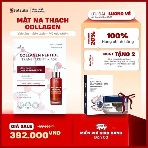 Mặt Nạ Thạch Collagen Peptide Transparent Setsuka giúp làm mờ các dấu hiệu lão hóa, se khít lỗ chân lông 35ml/miếng