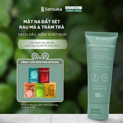Mặt Nạ Đất Sét Rau má & Tràm trà Setsuka Làm Sạch Sâu, Kiểm Soát Mụn, se khít lỗ chân lông 60ml