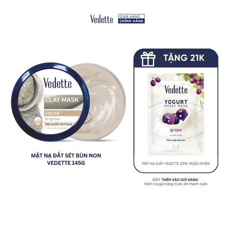 Mặt nạ đất sét Vedette Cocoa (Bùn non) 145g hút dầu thừa, chất bẩn từ sâu trong lỗ chân lông, giúp da trông tươi sáng hơn. Dùng cho da dầu/ da hỗn hợp