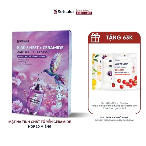 Setsuka Mặt nạ tinh chất Tổ Yến Ceramide giúp dưỡng ẩm, đều màu, săn chắc da, se khít lỗ chân lông 28ml/miếng
