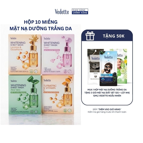 HỘP 10 MIẾNG Mặt Nạ Dưỡng Trắng Da Vedette 22ml Whitening Sheet Mask