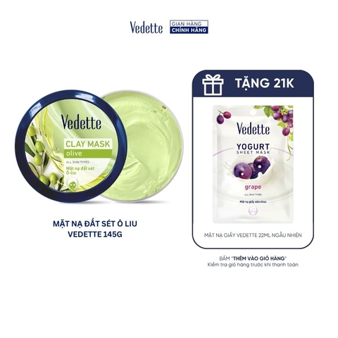 Mặt nạ đất sét Vedette Olive 145g hút dầu thừa và chất bẩn trên da, nuôi dưỡng làn da. Dùng cho mọi loại da.