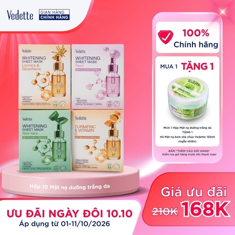 HỘP 10 MIẾNG Mặt Nạ Dưỡng Trắng Da Vedette 22ml Whitening Sheet Mask