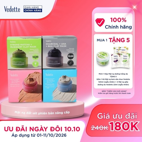 Mặt Nạ Đất Sét Vedette Clay Mask 100g – Làm Sạch da, Kiềm Dầu, Ngừa Mụn, Dưỡng Sáng & Giúp Làm Mờ Các Dấu Hiệu Lão Hóa Da