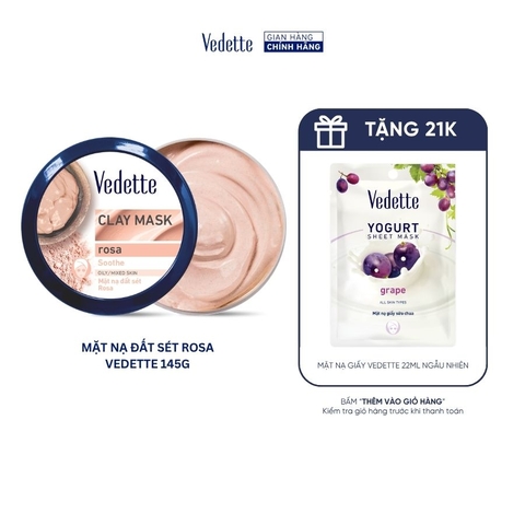 Mặt nạ đất sét Vedette Rosa 145g hút dầu thừa, chất bẩn từ sâu trong lỗ chân lông và làm dịu da. Dùng cho da dầu/ da hỗn hợp và da nhạy cảm.