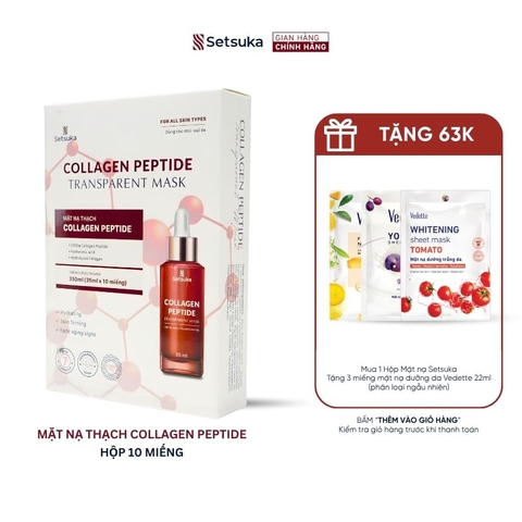 Mặt Nạ Thạch Collagen Peptide Transparent Setsuka giúp làm mờ các dấu hiệu lão hóa, se khít lỗ chân lông 35ml/miếng