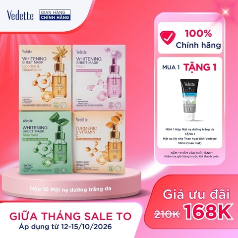 HỘP 10 MIẾNG Mặt Nạ Dưỡng Trắng Da Vedette 22ml Whitening Sheet Mask