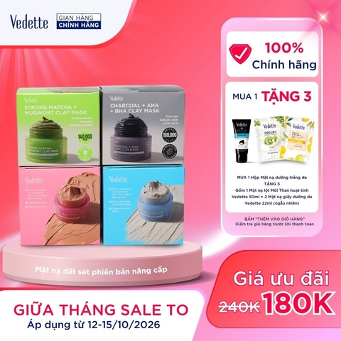 Mặt Nạ Đất Sét Vedette Clay Mask 100g – Làm Sạch da, Kiềm Dầu, Ngừa Mụn, Dưỡng Sáng & Giúp Làm Mờ Các Dấu Hiệu Lão Hóa Da