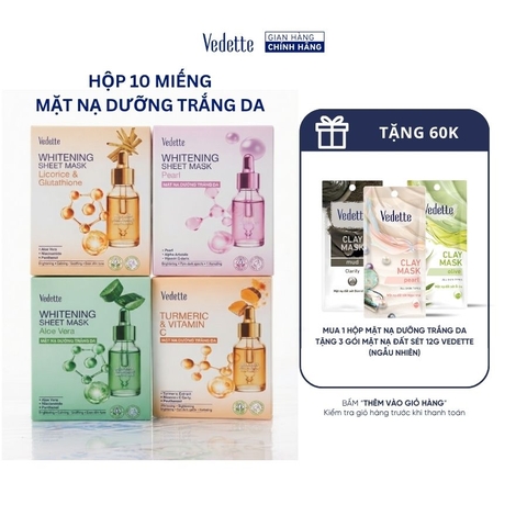 HỘP 10 MIẾNG Mặt Nạ Dưỡng Trắng Da Vedette 22ml Whitening Sheet Mask