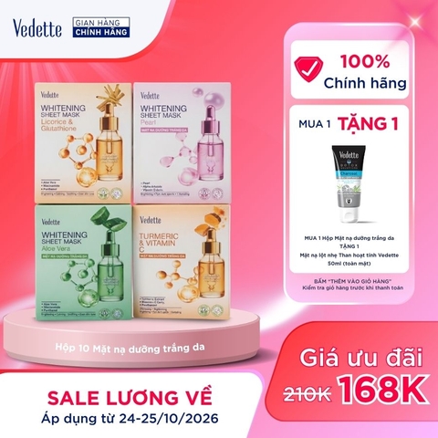 HỘP 10 MIẾNG Mặt Nạ Dưỡng Trắng Da Vedette 22ml Whitening Sheet Mask