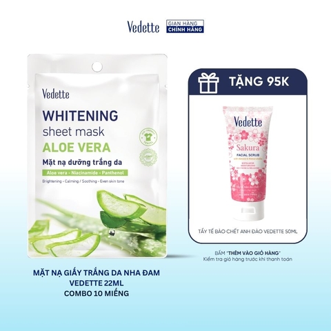 Combo 10 Mặt nạ giấy trắng da Vedette Nha Đam 22ml