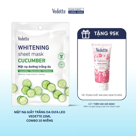 Combo 10 Mặt nạ giấy trắng da Vedette Dưa Leo 22ml