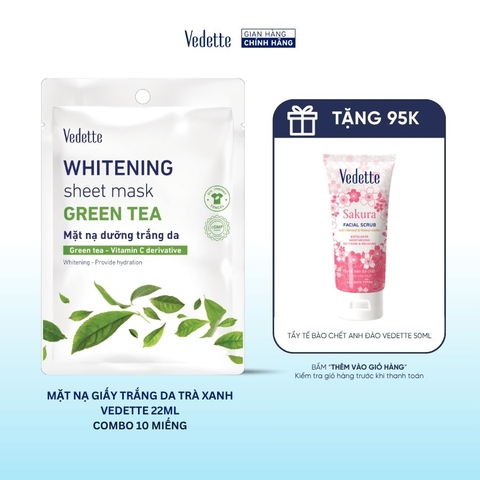 Combo 10 Mặt nạ giấy trắng da Vedette Trà Xanh 22ml