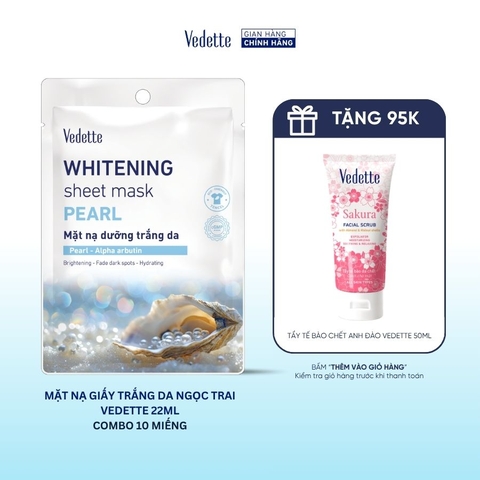 Combo 10 Mặt nạ giấy trắng da Vedette Ngọc trai 22ml