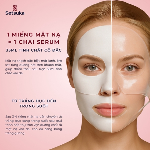 Mặt Nạ Thạch Collagen Peptide Transparent Setsuka giúp làm mờ các dấu hiệu lão hóa, se khít lỗ chân lông 35ml/miếng