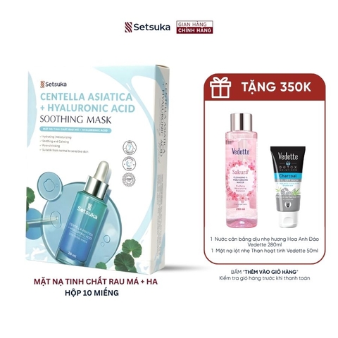 Mặt nạ thạch Hydrogel Tinh chất rau má & HA - Setsuka mask cấp ẩm, làm dịu & se khít lỗ chân lông 28ml/miếng