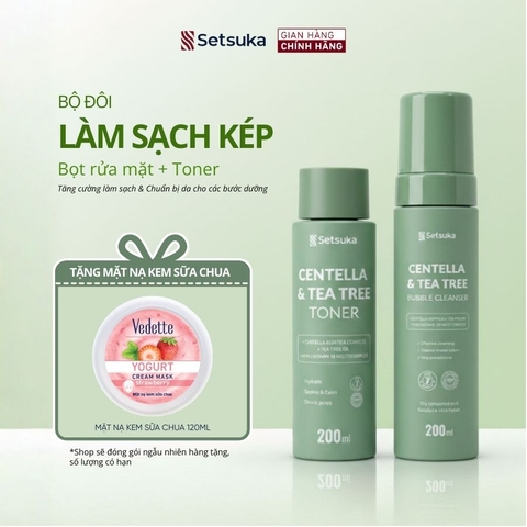 Bộ Đôi Làm Sạch Kép Setsuka BỌT RỬA MẶT + TONER Rau má & Tràm trà Nền Tảng Da Sạch Khỏe, Cấp Ẩm Cân Bằng Da nhạy cảm