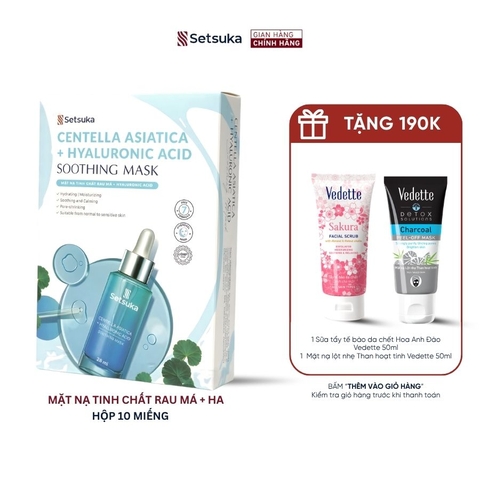 Mặt nạ thạch Hydrogel Tinh chất rau má & HA - Setsuka mask cấp ẩm, làm dịu & se khít lỗ chân lông 28ml/miếng