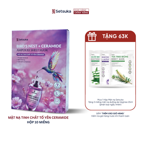 Setsuka Mặt nạ tinh chất Tổ Yến Ceramide giúp dưỡng ẩm, đều màu, săn chắc da, se khít lỗ chân lông 28ml/miếng