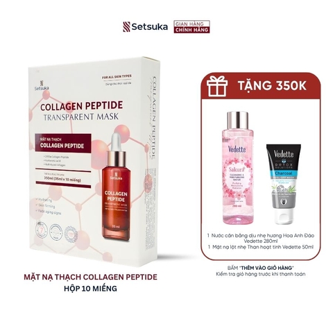 Mặt Nạ Thạch Collagen Peptide Transparent Setsuka giúp làm mờ các dấu hiệu lão hóa, se khít lỗ chân lông 35ml/miếng