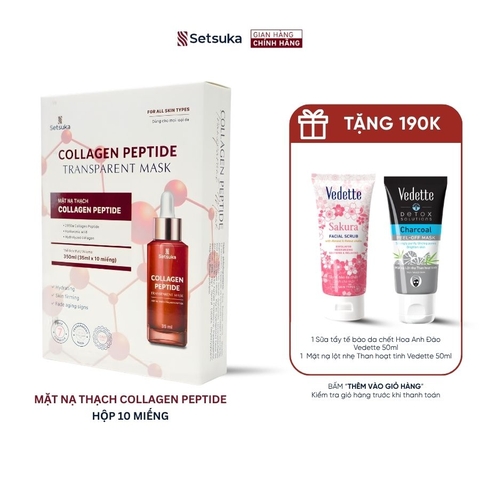 Mặt Nạ Thạch Collagen Peptide Transparent Setsuka giúp làm mờ các dấu hiệu lão hóa, se khít lỗ chân lông 35ml/miếng