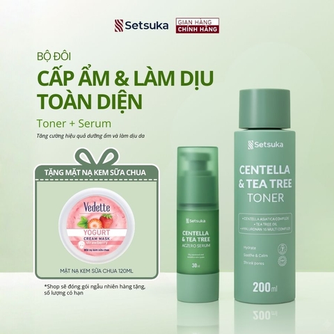 Bộ đôi Cấp ẩm & Làm dịu Setsuka TONER + SERUM Rau má & Tràm trà Dưỡng Ẩm & Phục Hồi Da Mụn Nhạy Cảm