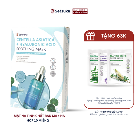 Mặt nạ thạch Hydrogel Tinh chất rau má & HA - Setsuka mask cấp ẩm, làm dịu & se khít lỗ chân lông 28ml/miếng